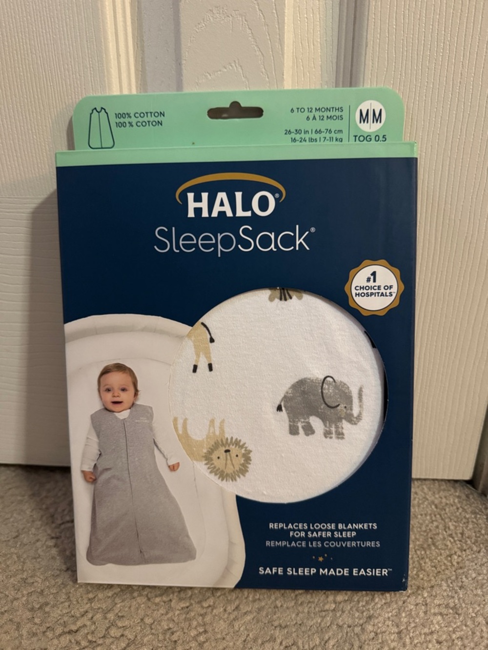 HALO SleepSack Baby Wearable Blanket - White with Gray & Tan Animal Motif